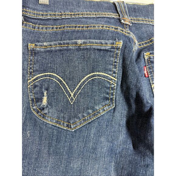 Levi’s TOO SUPERLOW BOOT 524 Women’s Dark Blue Flare Distressed Jeans Sz W28 L30 - Picture 5 of 13